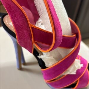 Vibrant Pink and Orange Women's Heels Multicolor